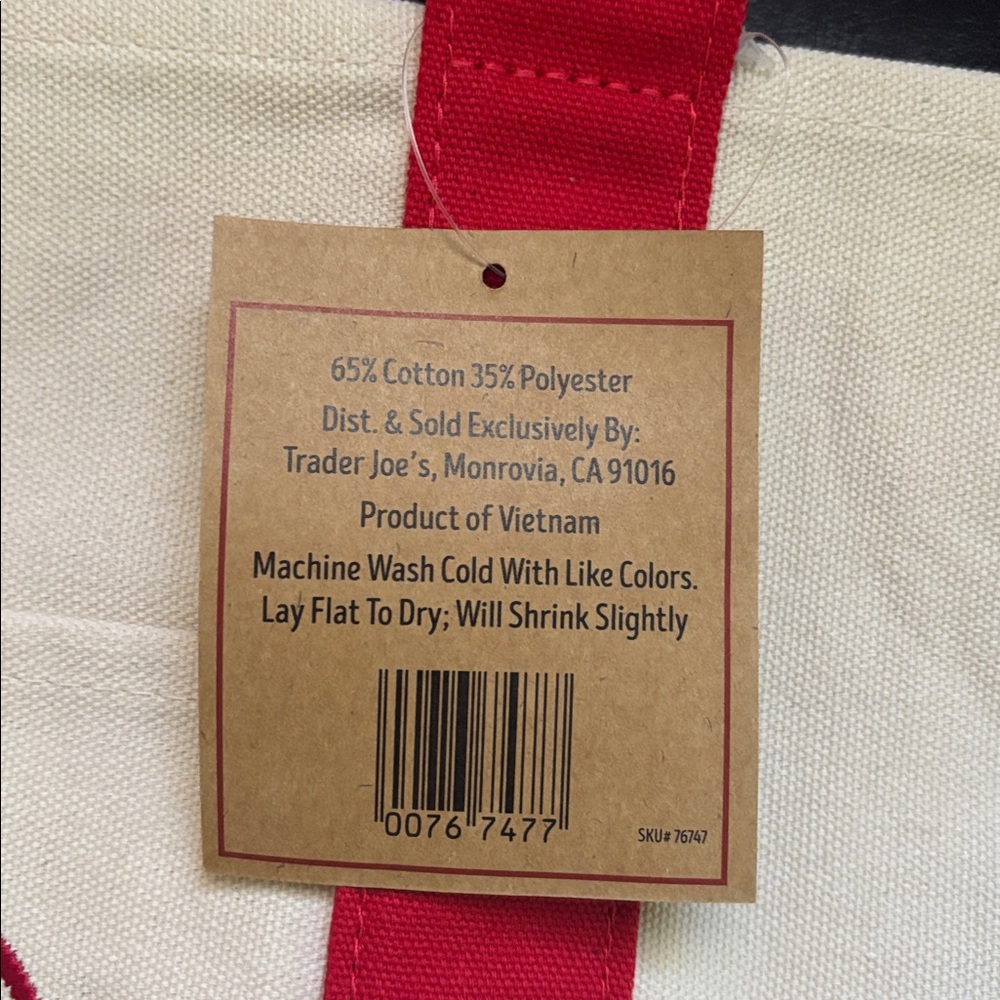 NWT In Hand Trader Joes Mini Canvas Tote Red - Picture 2 of 3